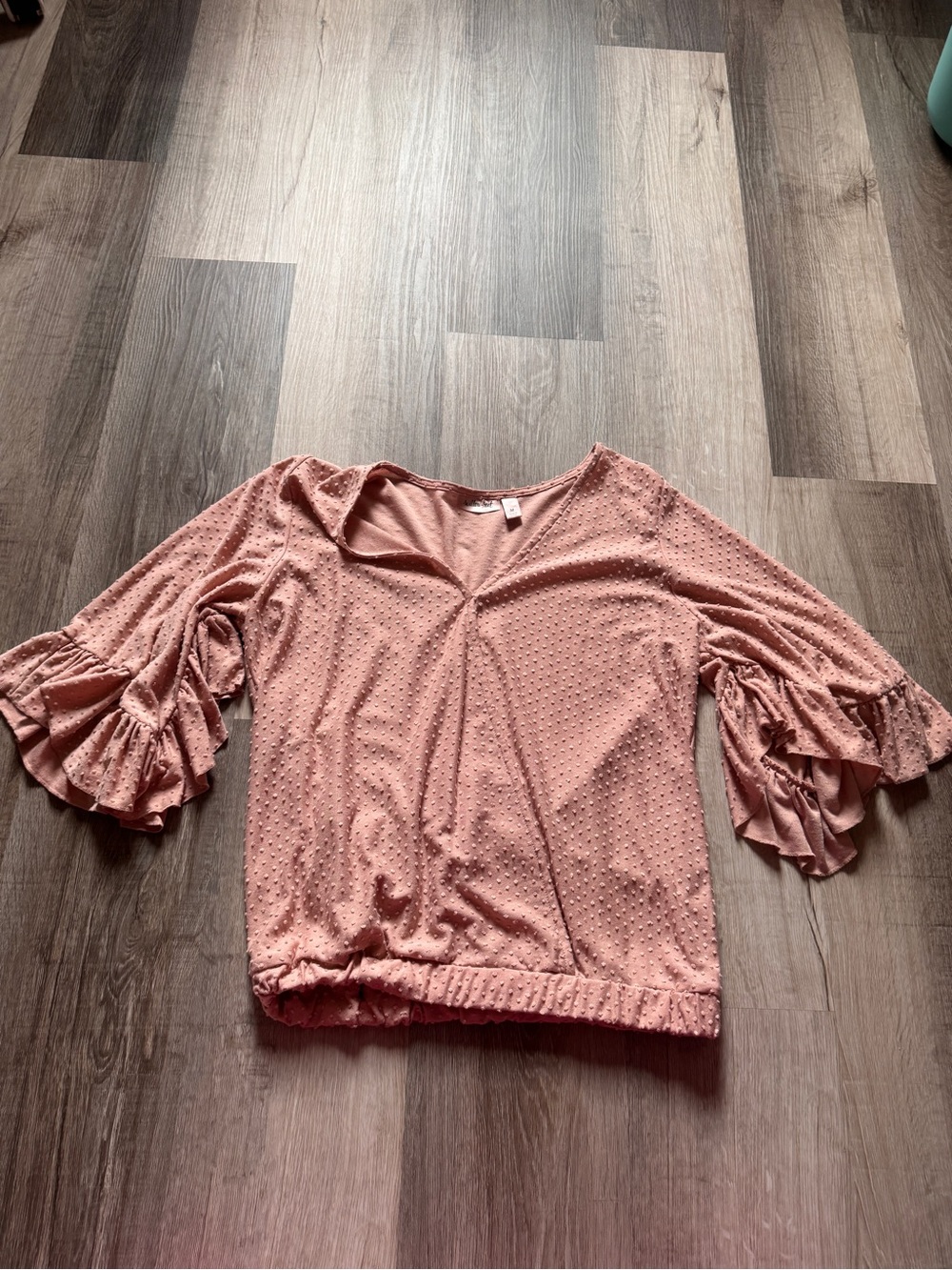 Textured Rose Pink Ruffle-Sleeve Blouse
